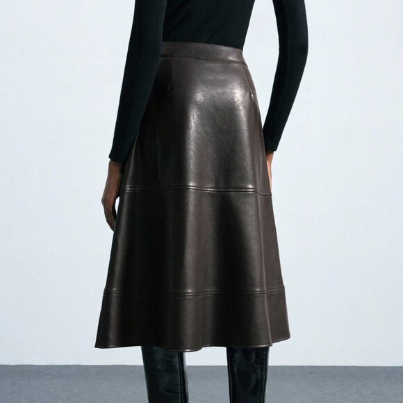 Coffee Brown Elegant Women's Classic Midi Skirt - Picture 2 of 7